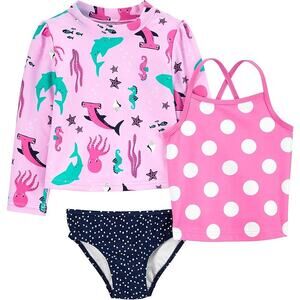 Simple Joys by Carter's Baby Girls 2T Pink 3-Piece Rashguard Set Swimwear L13-24